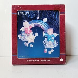Christmas Ornament Sister to Sister Rainbow Stars Angels Vintage 2000 Carlton